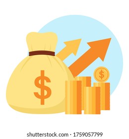 Money bag and gold coins. Saving money concept. Flat design vector illustration.