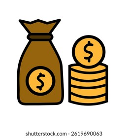 Money Bag and Gold Coins Stack Icon Vector