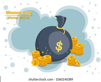 Money bag and gold coins vector EPS10 icon with dollar sign. color and Background. Gift and decorative element. vector illustration