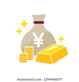 Money bag and gold vector icon illustration ( Japanese Yen )