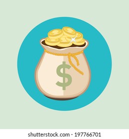 money bag with golden coins flat icon design