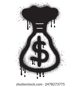 Money bag graffiti with black spray paint.vector illustration.