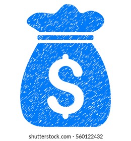 Money Bag grainy textured icon for overlay watermark stamps. Flat symbol with dust texture. Dotted vector blue ink rubber seal stamp with grunge design on a white background.
