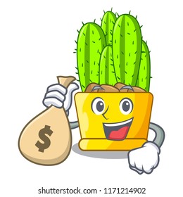 With money bag green cereus cactus on character cartoon