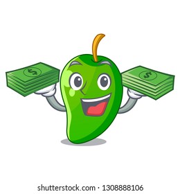 With money bag green mango in the cartoon shape