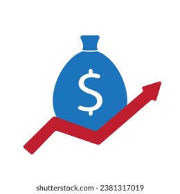 Money bag growing business vector illustration on white background. Loan finance, investment and profit growth concept.