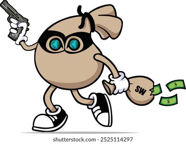 Bolso del dinero y pistola en Vector de mano 