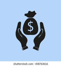 Money bag in hand.
