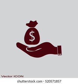 Money bag in hand.