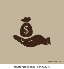 Money bag in hand.
