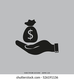 Money bag in hand.
