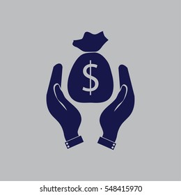 Money bag in hand.