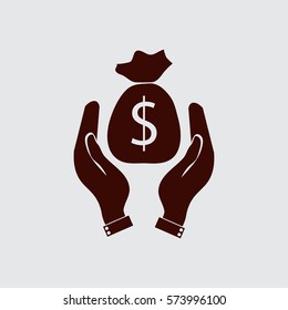 Money bag in hand.