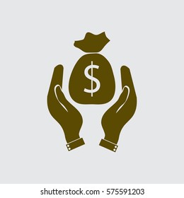 Money bag in hand.