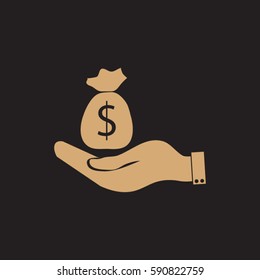 Money bag in hand.