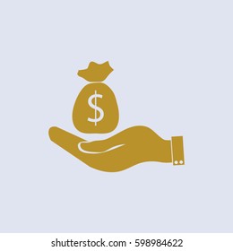 Money bag in hand.