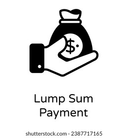 Money bag in hand denoting solid icon of lump sum payment 