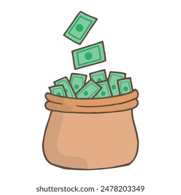 money in a bag hand drawn illustration