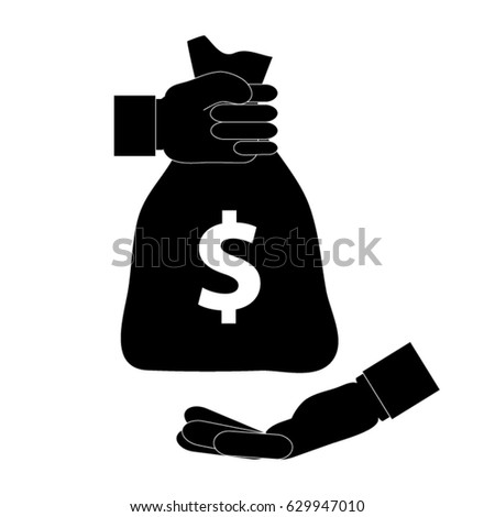 money bag. hand giving money bag to another hand. simple illustration