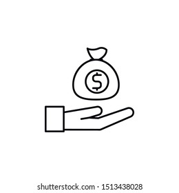 Money bag, hand icon. Element of business icon. Thin line icon