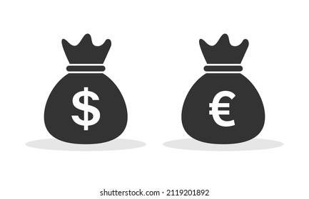 Money bag in hand icon in flat style. Moneybag vector illustration on isolated background. Coin sack sign business concept.