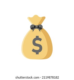 Money bag in hand icon in flat style. Moneybag vector illustration on isolated background. Coin sack sign business concept.