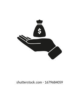 Money Bag In Hand Icon. Vector. Isolated.