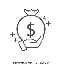 Money bag in hand icon vector for investment and stock market, shares, real estate concept