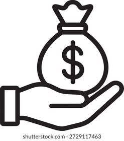 Bolsa de dinero en la mano icono sólido para el pago