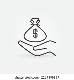 Bolsa de Dinero en el vector de mano Icono de esquema de corrupción o símbolo
