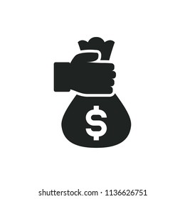 money bag hand vector icon