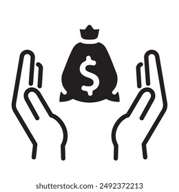 money bag, hands cupped, protective hands, vector illustration