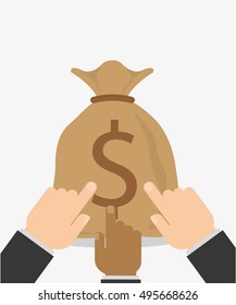Money bag and hands design