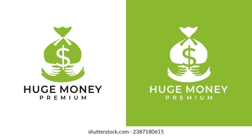 Money bag with hands logo design template. Hugging money logo. Money savings logo.