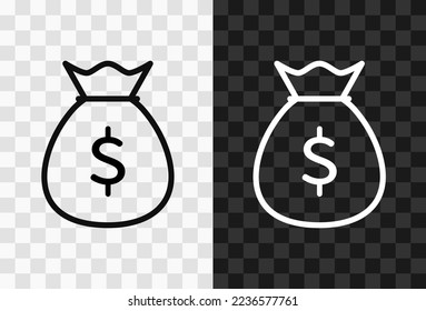 Money bag, high quality vector editable line icon. Money bag outline icon isolated on dark and light transparent backgrounds for UI design.