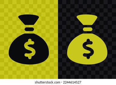 Bolsa de dinero, icono de silueta vectorial de alta calidad. Silueta de icono de bolsa de dinero aislada en fondos oscuros y transparentes, símbolo de bolsa de dinero.
