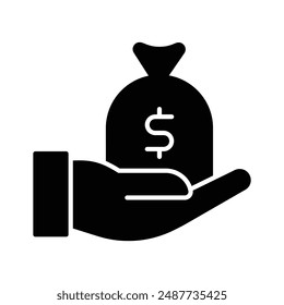 Money bag holding hand, savings icon in trendy style, premium vector design