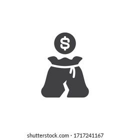 Money bag with hole vector icon. filled flat sign for mobile concept and web design. Financial crisis glyph icon. Bankruptcy symbol, logo illustration. Vector graphics