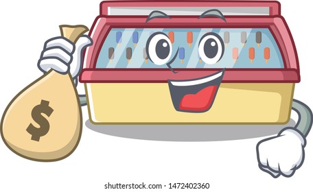 With money bag ice cream freezer isolated the mascot