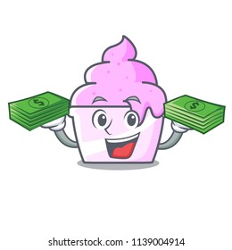 With money bag ice cream paper cup mascot cartoon