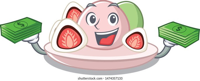 With money bag ichigo daifuku isolated in the cartoon