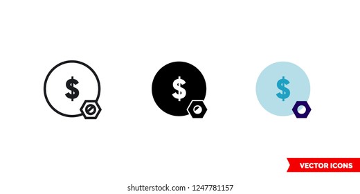 Money bag icon of 3 types: color, black and white, outline. Isolated vector sign symbol.