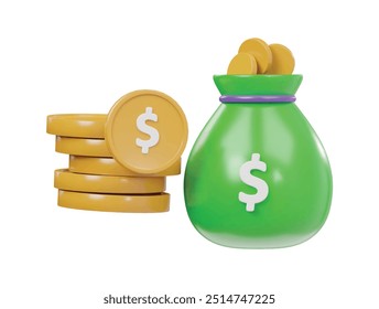 Icono de bolsa de dinero Ilustración de render 3d 
