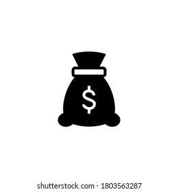 Money Bag Icon in black flat glyph, filled style isolated on white background