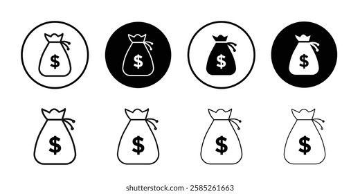 Money bag icon Black line art vector logo set