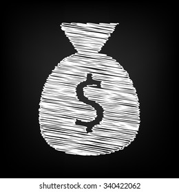 Money bag icon with chalk effect 