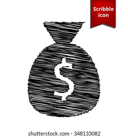 Money bag icon with chalk effect. Scribble icon for you design. 