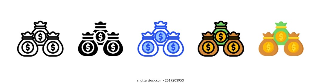 Colección del icono del bolso del dinero con los estilos múltiples