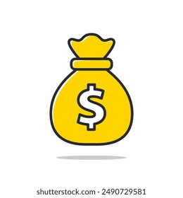 Money Bag Icon. Color vector stroke line icon illustration on isolated white background.