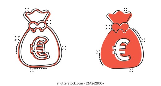 Money bag icon in comic style. Moneybag cartoon vector illustration on isolated background. Coin sack splash effect sign business concept.